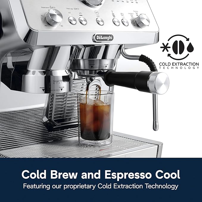 De'Longhi La Specialista Opera Espresso Machine – Cold Brew & Espresso Maker with Smart Tamping, Burr Grinder, Milk Steam Wand/Frother & 19-Bar Pressure – For Lattes & Cappuccinos