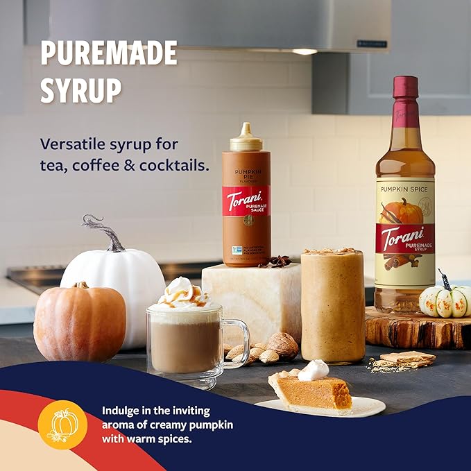 Torani Puremade Syrup, Pumpkin Spice Flavoring for Drinks, Pump Included, 25.4 Fl Oz