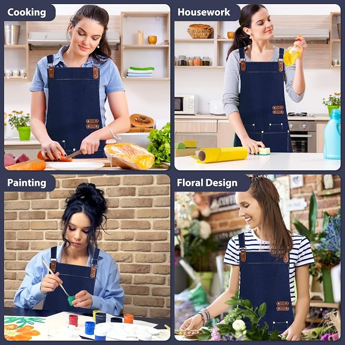 Apron for Men Women, Chef Cotton Apron with Pockets Adjustable Strap | Heavy Duty Kitchen Apron, Oil Resistant, Aprons for Cooking, Baking, BBQ, Grill, Gardening, Woodwork, Hair Stylist - Image 7
