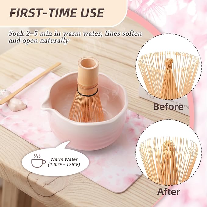 7-Piece Pink Matcha Set, 18oz Gradient Pink Sakura Matcha Bowl with Spout, Bamboo Whisk and Holder, Matcha Kit, Cute Macha Gift Set for Women & Matcha Lovers Starters, Mother's Day Gift