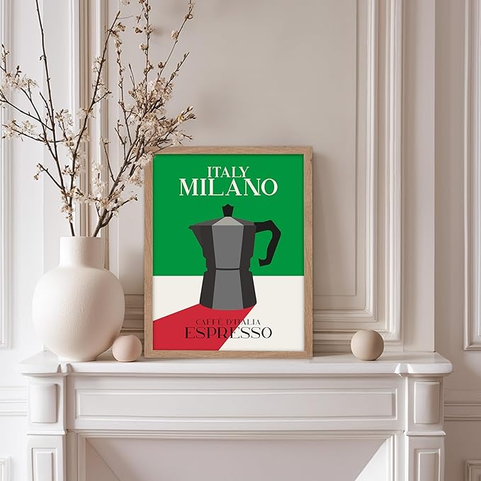 Poster Master Moka Pot Print - Espresso Poster - Italian Coffee Art - Great Gift for Barista, Coffee Lovers, Café Owner - Perfect Wall Decor for Dining Room, Kitchen - 8x10 Beige Framed
