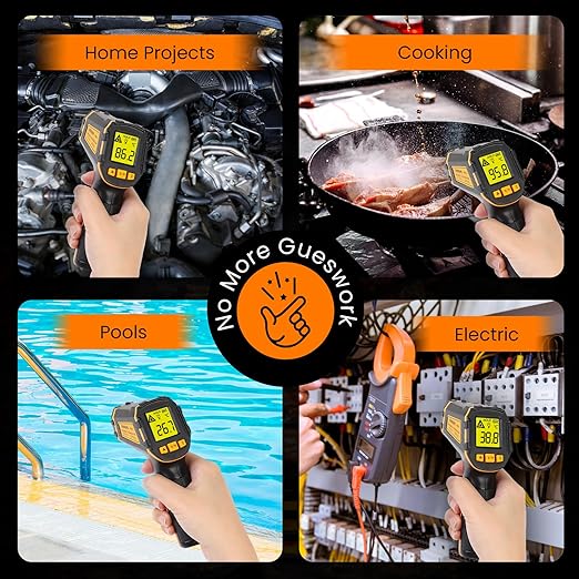 Infrared Thermometer Digital Temperature Gun Laser Meat Thermometer for Cooking, Food, Pizza Ovens, Grilling, Engine, Candy, Laser Griddle, Indoor HVAC Refrigerator Tool -58°F to 1112°F (-50℃~600℃)