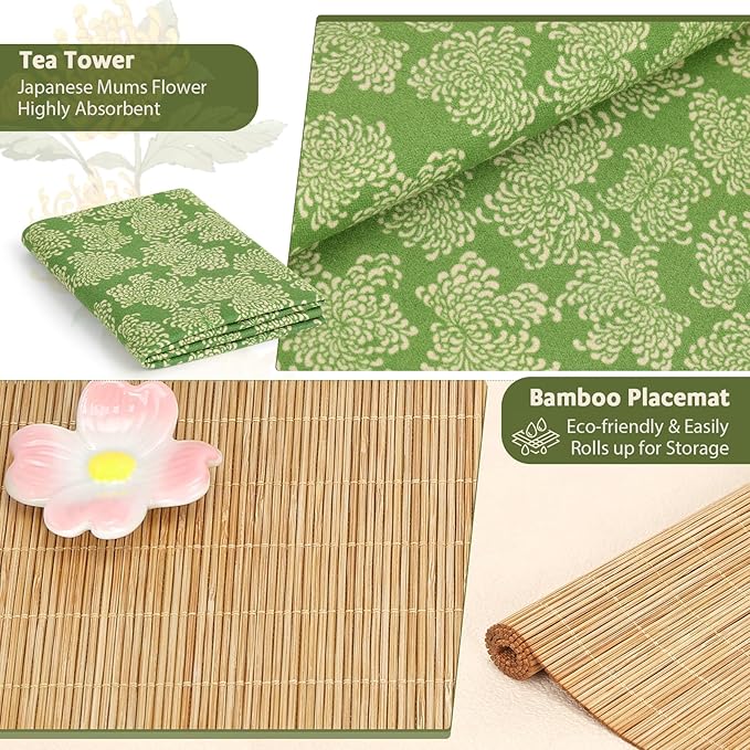 Matcha Whisk Set with Tray 8pcs, Matcha Kit includes Matcha Bowl, Matcha Whisk (Chasen), Whisk Holder, Scoop(Chashaku), Bamboo Placemat, Sifter, Tea Cloth Chakin，Blue & Pink