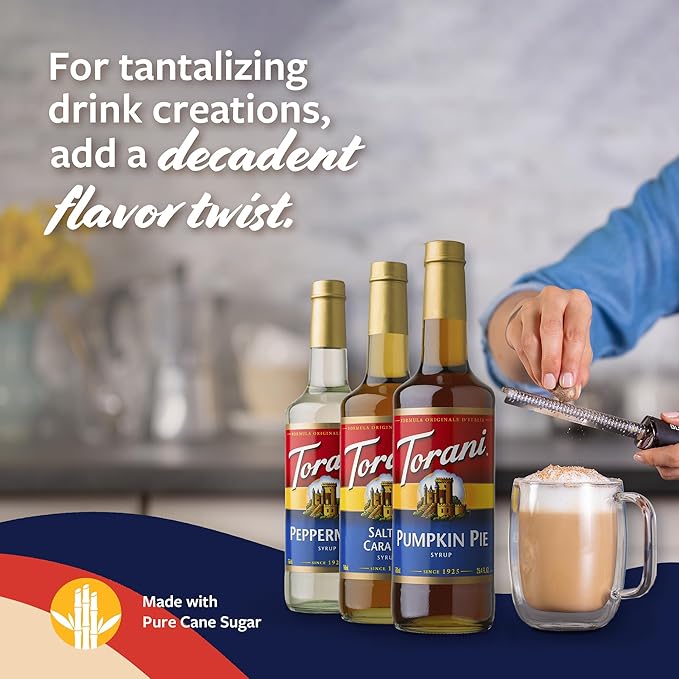 Torani Coffee Syrup, Pumpkin Pie, Peppermint, and Salted Caramel Syrup for Drinks, Fall & Winter Variety 3-Pack, Pumps Included, 25.4 Fl Oz Ea