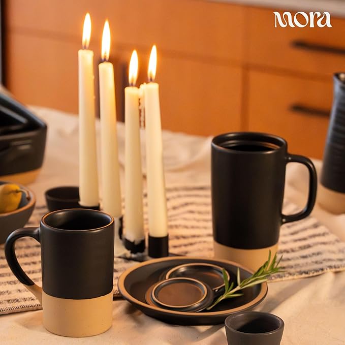 MORA Ceramics Large Tea Mug with Loose Leaf Infuser and Ceramic Lid, 18 oz, Portable, Microwave, Dishwasher Safe, Tall Coffee Cup - Rustic Matte Ceramic Glaze, Modern Herbal Tea Strainer, Liquorice