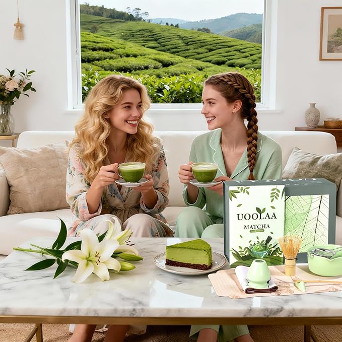 Traditional Matcha Tea Set, 8-Piece Complete Matcha Kit Set with Chawan Ceramic Bowl with Spout, Bamboo Whisk and Holder, Scoop, Sifter, Tea Towel Cloth and Mat - Ceremonial Matcha Bowl Set