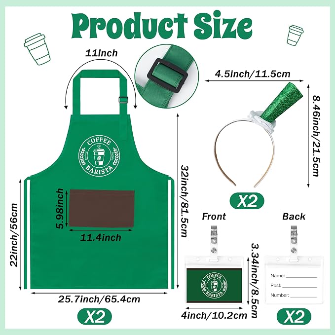 Halloween Coffee Costume Set - Barista Uniforms for Adults | Waterproof Green Aprons, Name Tag, Hairband, Café Attendant Uniform for Adults, Halloween Costume for Party, Role Play Events - Image 2