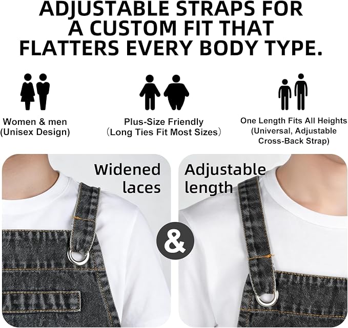 Denim Apron with Pockets for Hairstylist, Barista, Gardening | Firm Stitching,Durable Denim,Cross-Back Straps,Utility Pockets,Adjustable Fit for Gardening,Crafts,Barista Work,Salon Work - Image 3