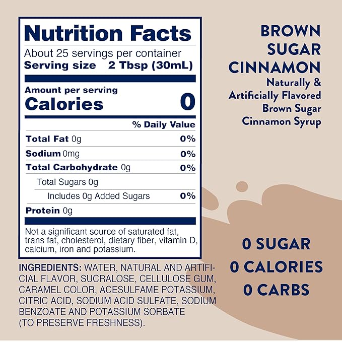 Jordan's Skinny Mixes Syrups Sugar Free Coffee Syrup, Brown Sugar Cinnamon Flavor Drink Mix, Zero Calorie Flavoring for Latte, Protein Shake, Food and More, Gluten Free, Keto Friendly, 25.4 Fl Oz, 1 Pack