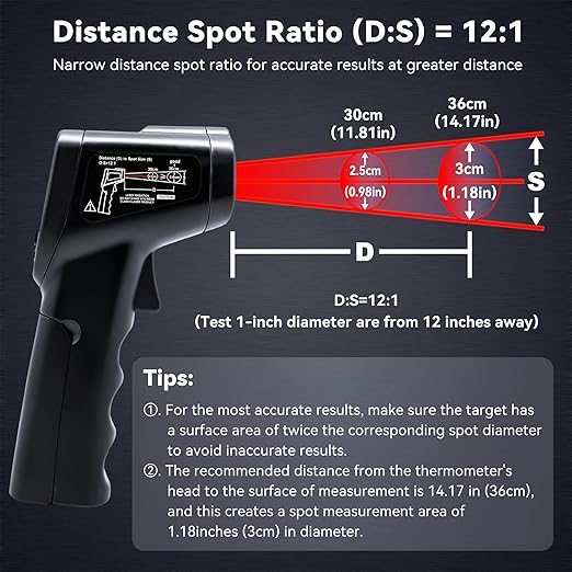 Infrared Thermometer Temperature Gun (NOT for Humans) -58℉~1022℉ (-50℃～550℃) Non-Contact Laser Instant-Read Digital Laser Infrared Ir Thermometer with Backlight(Black)