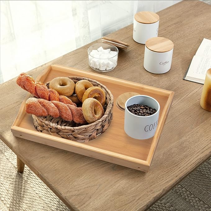 Bed Tray Table Folding Legs with Handles Breakfast Tray for Sofa Eating,Drawing,Platters Bamboo Serving Lap Desk Snack Tray