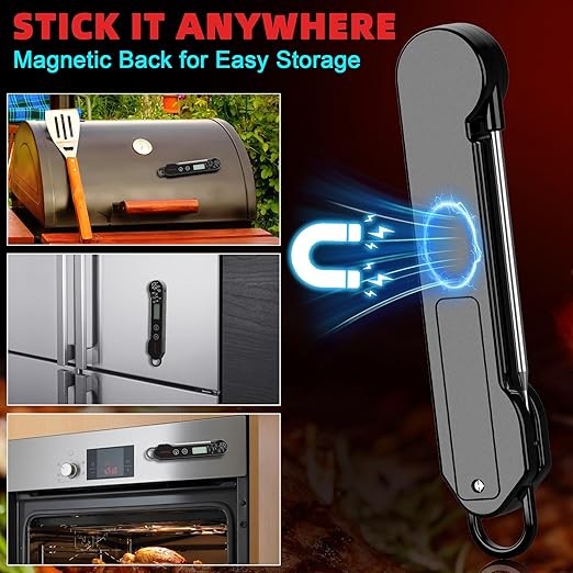 Digital Meat Thermometer for Chef Gifts Cooking, Grilling & BBQ - Ultra-Fast Instant Read Thermometer with Waterproof Design,Backlight & Calibration - Perfect for Deep Frying, Turkey, Beef (Black)