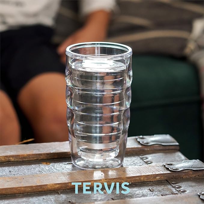 Tervis Clear & Colorful Lidded Made in USA Double Walled Insulated Tumbler Travel Cup Keeps Drinks Cold & Hot, 10oz Wavy, Lime Green Lid