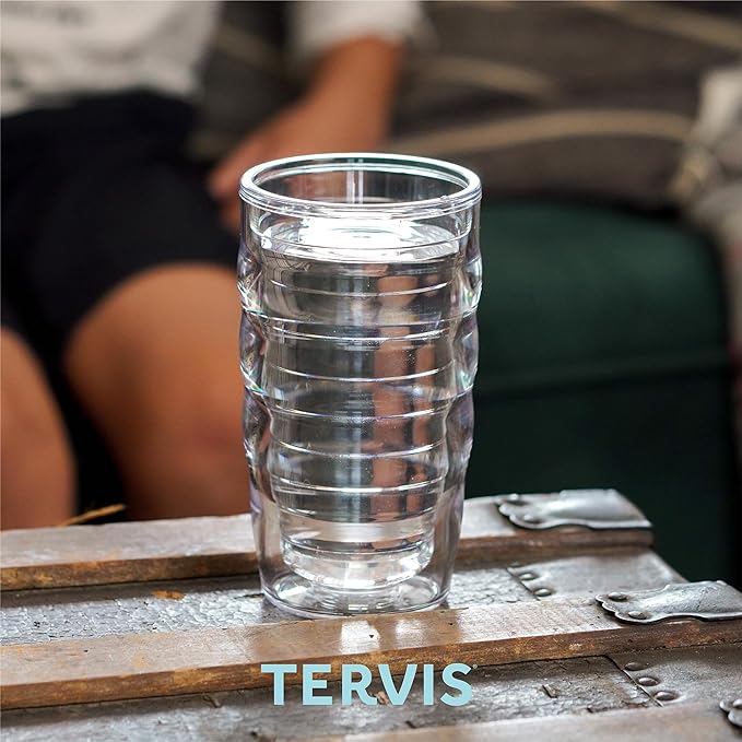 Tervis Clear & Colorful Lidded Made in USA Double Walled Insulated Tumbler Travel Cup Keeps Drinks Cold & Hot, 10oz Wavy, Frosted Lid