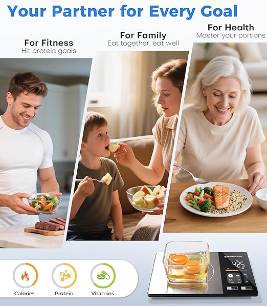 Smart Food Scale with Nutritional Calculator, Calorie Scale for Weight Loss, Free App for Scan, Nutrients Tracking, Food Preload, Color Display with 5 Units, Tare, Stainless Steel, 11lb, Grey