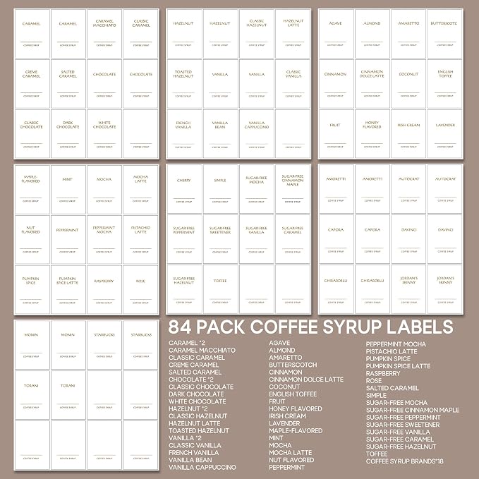KYONANO 84 Coffee Syrup Labels for Coffee Bar Accessories, Elegant Pattern Décor for Coffee Station, Waterproof Coffee Labels for Coffee Syrup Dispenser & Bottle Organization - Image 7