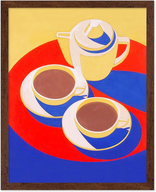 Poster Master Vintage Food & Drink Poster - Retro Colorful Coffee Print - Café Wall Art - Gift for Barista, Coffee Lovers, Café Owner - Decor for Dining Room, Kitchen, 8x10 Brown Framed