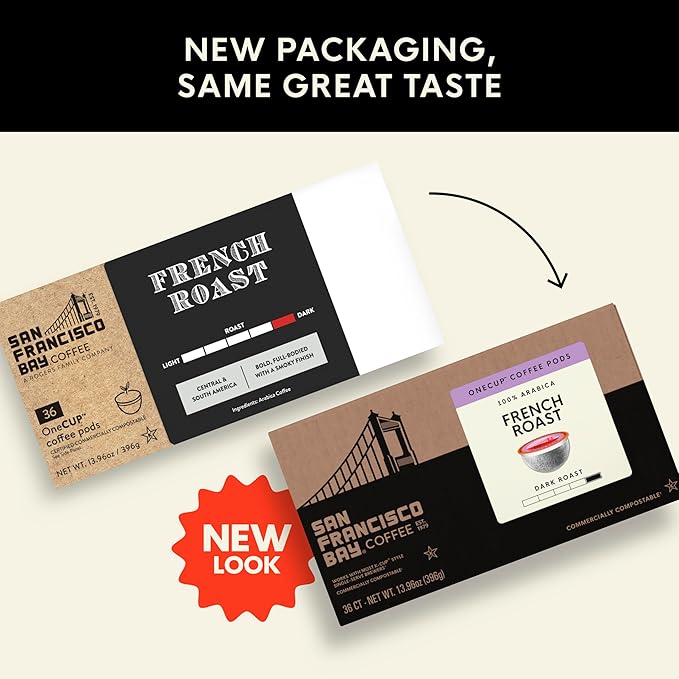 San Francisco Bay Compostable Coffee Pods - French Roast (36 Ct) K Cup Compatible including Keurig 2.0, Dark Roast