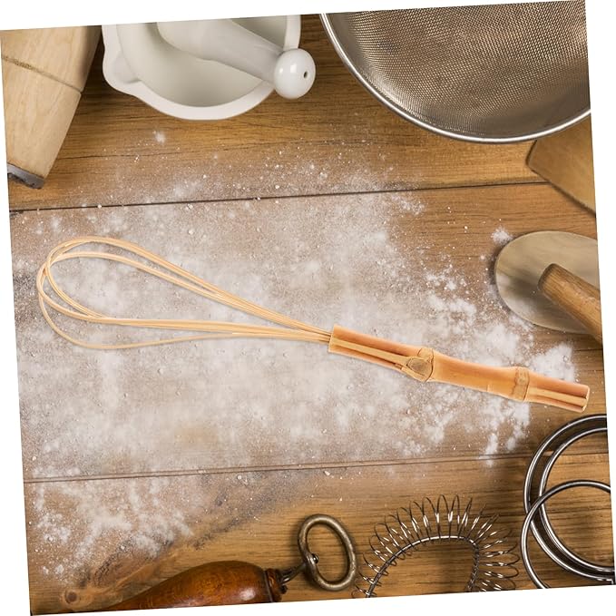 Manual Egg Mixer Bamboo Egg Whisk Large Whisk Multi-use Stirrer Easy to Clean Non-sticky Lightweight Ergonomic Handle for Cooking