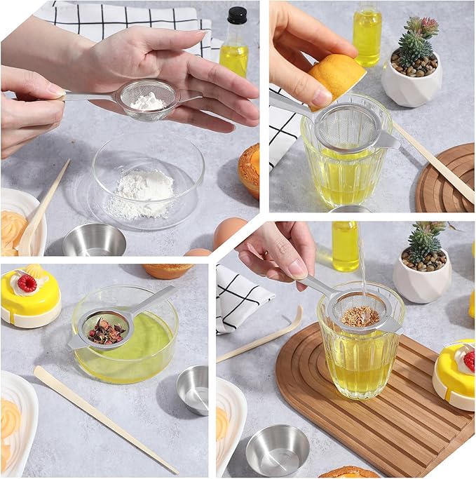 2.2" Mini Matcha Sifter Set, 30 Fine Mesh Matcha Strainer with Handle and Base, Stainless Steel Small Tea Strainer for Loose Tea Coffee Cocktail(Sliver)