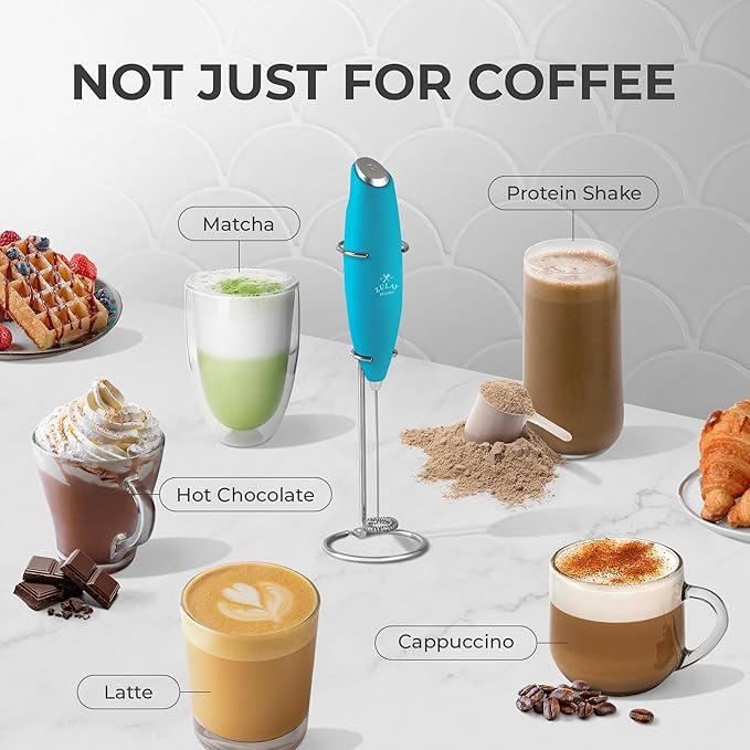 Zulay Kitchen Powerful Milk Frother Wand With 4 AA Duracell Batteries - Ultra Fast Handheld Drink Mixer - Electric Whisk Foam Maker for Coffee, Lattes, Cappuccino, Matcha & Creamer