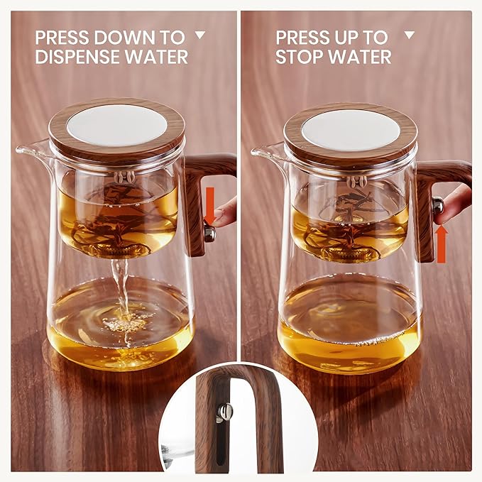MACTANO Enchant Series Glass Magic Teapot with Magnetic Infuser, Modern Personal Tea Pot for Loose Leaf Tea Visual Brewing Easy Clean - 27.05 oz