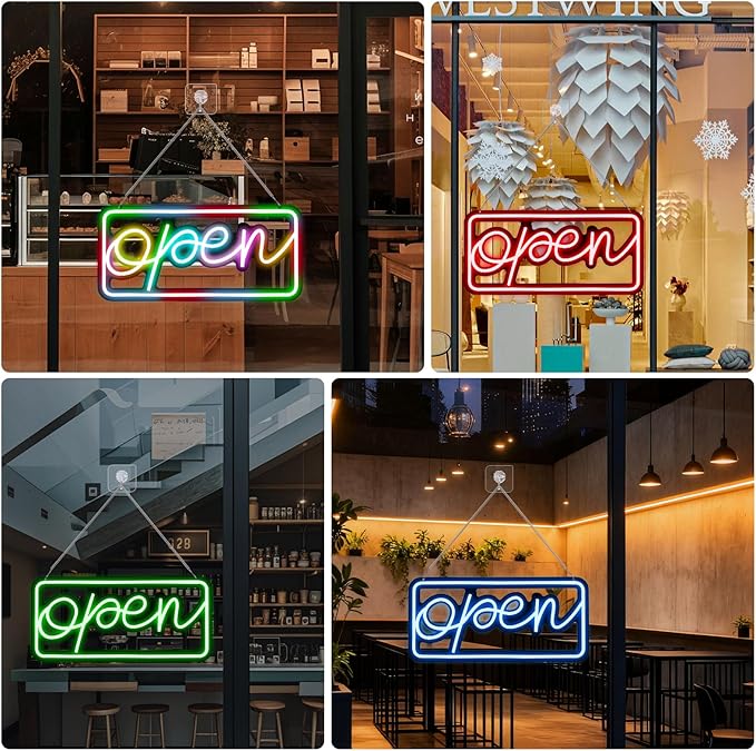 Led Open Sign for Business,Colorful and High Brightness LED And Remote Control, Applicable to Walls Window Bar Shop Hotel, Coffee Salons, etc. (5V USB Power Supply/16.2 * 7.7 inches)