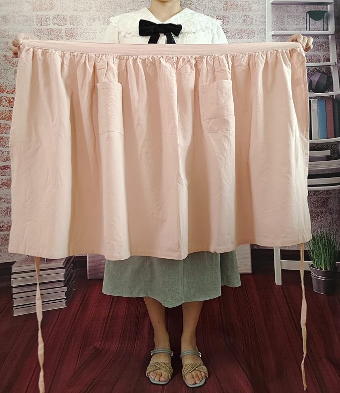 Unisex Chef Aprons White Retro Cotton Maid Short 2 Pockets Waist Waiter Waitress Half Apron - Image 6