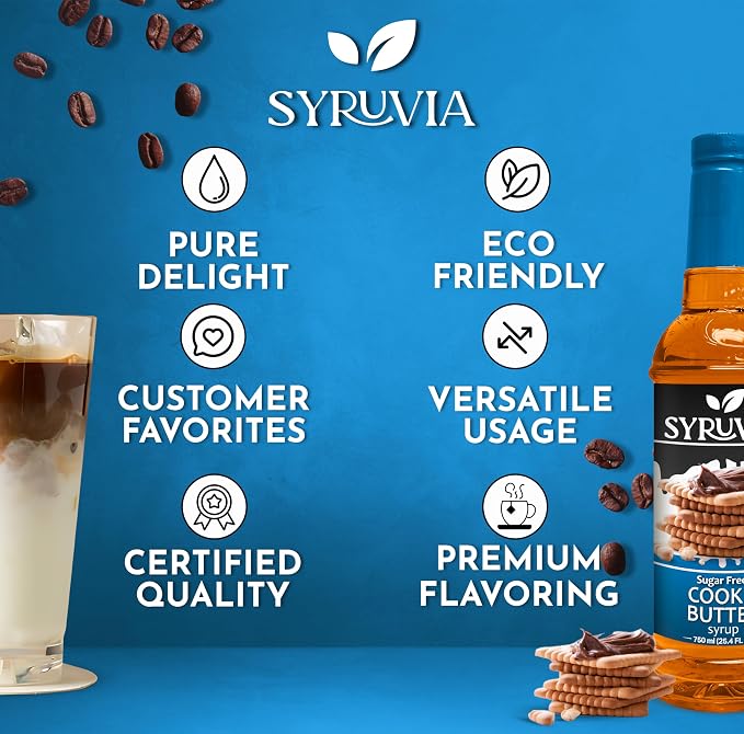 Syruvia Sugar Free Coffee Syrup, Cookie Butter Flavored Syrup for Drinks, Lattes, and Desserts – 25.4 fl oz, With Pump - Image 5