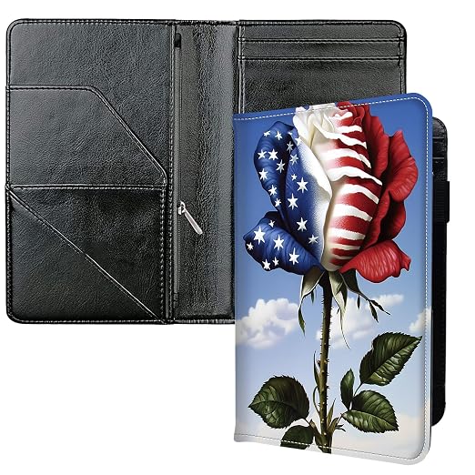 Server Books for Waitress, with 7 Large Pockets, Waiter Serving Book, Waitstaff Server Order Pads, Cute PU Leather Server Book with Pen Holder Fit Server Apron,USA Flag Rose by Unknown
