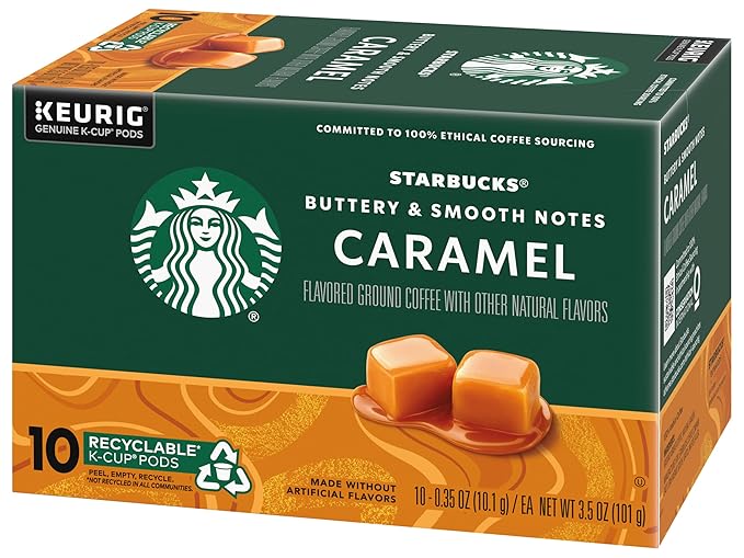 Starbucks Flavored Coffee K-Cup Pods, Caramel Flavored Coffee, Made without Artificial Flavors, Keurig Genuine K-Cup Pods, 10 CT K-Cups/Box (Pack of 3 Boxes)