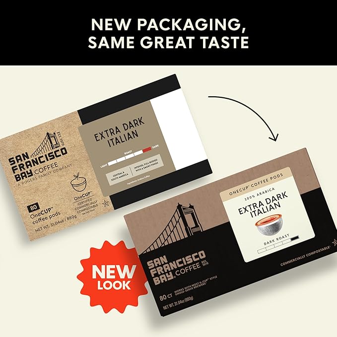 San Francisco Bay Compostable Coffee Pods - Extra Dark Italian (80 Ct) K Cup Compatible including Keurig 2.0, Dark Roast