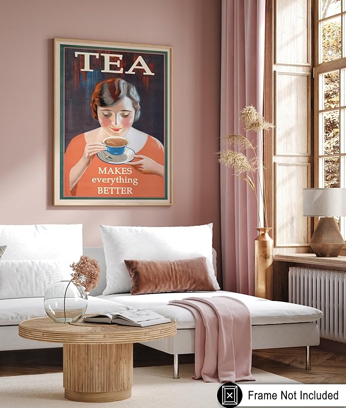 Poster Master Vintage Tea Makes Everything Better Print - Retro Food & Drink Poster - Positive Quotes Art - Gift for Women, Tea Lover - Decor for Kitchen, Teahouse - 24x32 Unframed Wall Art