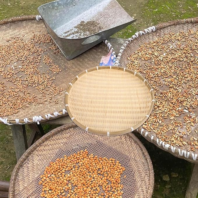 VOSAREA Bamboo Woven Basket Tray 16.5 Inch Large Flat Round Wicker Serving Tray for Food Storage Drying and Home Decoration