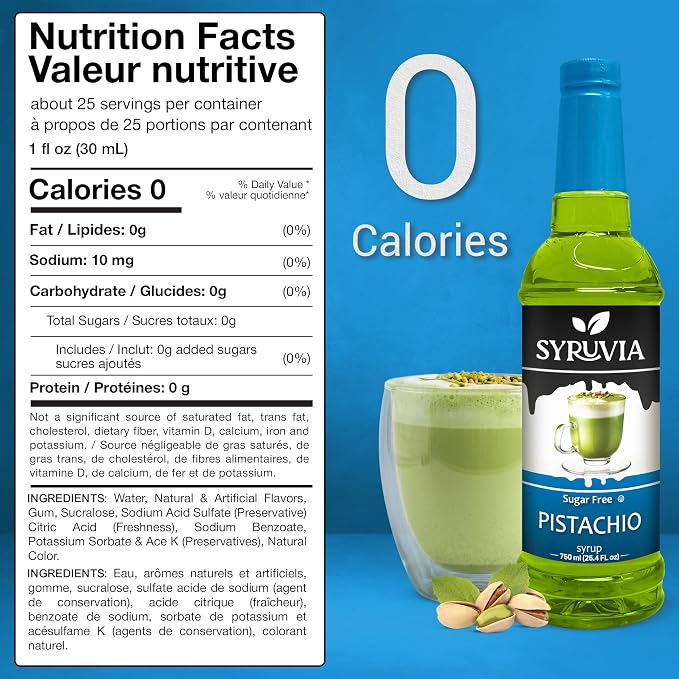 Syruvia Sugar Free Coffee Syrup, Pistachio Flavored Syrup for Drinks and Desserts – 25.4 fl oz, With Pump - Image 2