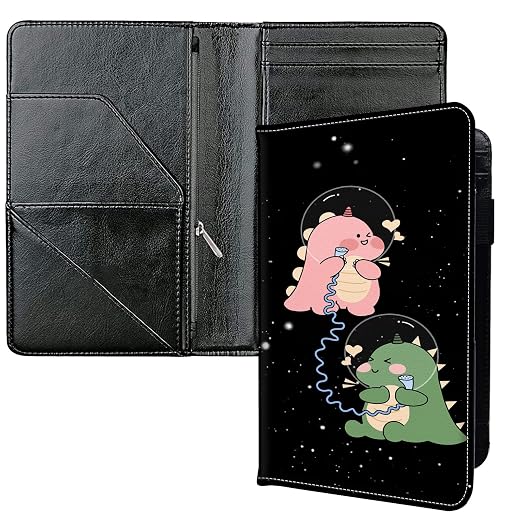 Server Books for Waitress, with 7 Large Pockets, Waiter Serving Book, Waitstaff Server Order Pads, Cute PU Leather Server Book with Pen Holder Fit Server Apron, Pink and Green Dinosaur by Unknown