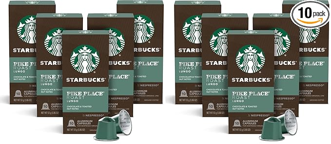 Starbucks by Nespresso Original Line, Pike Place, Medium Roast Coffee,Espresso Pods, (Pack of 10)