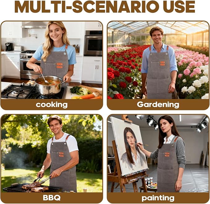 Aprons For Women Men With Large Pockets, Waterproof Cotton Chef Aprons For Cooking Server Grilling Bbq Kitchen - Image 7