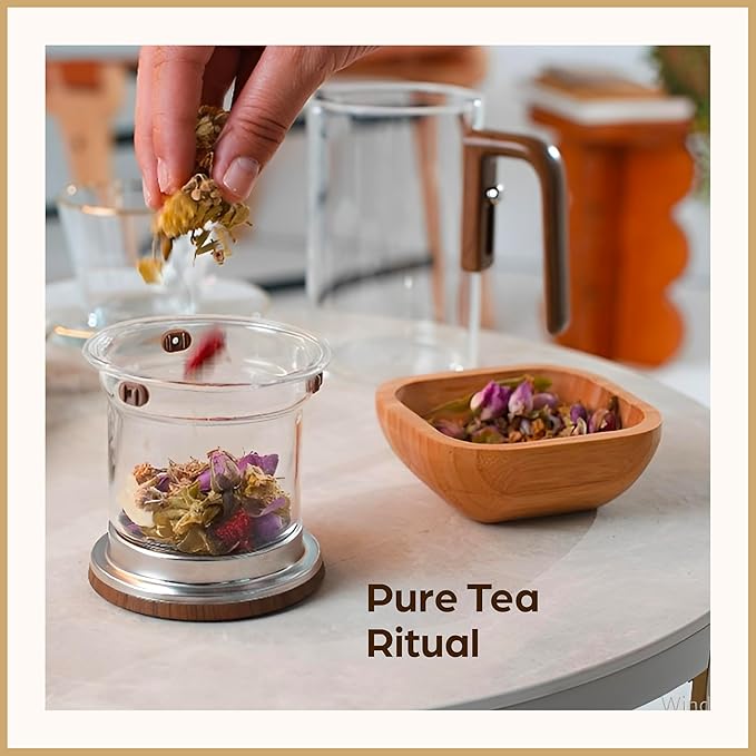 Enchanti Tea Pot - Modern Glass Infuser Teapot - Water Separation Magic Teapot with Heat-Resistant Handle - Elegant Gift Box & Writable Card - Perfect for Loose Leaf Tea - 800 ML (27oz)