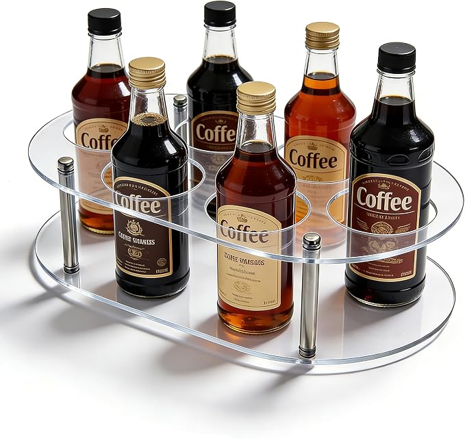 6-Bottle Acrylic Coffee Syrup Organizer, Transparent Oval Syrup Bottle Rack & Holder for Countertop, Fits Standard 16.9oz Syrup Dispensers, Perfect for Home Cafe & Kitchen by Unknown