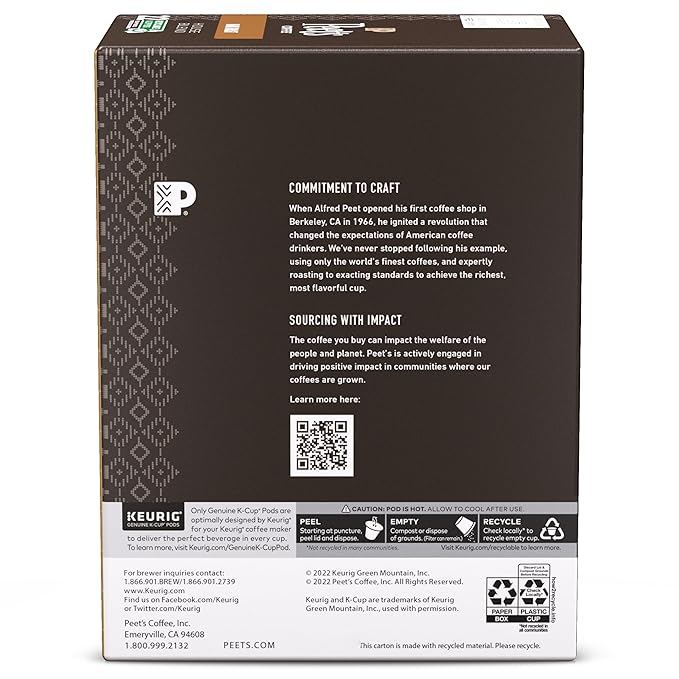 Peet's Coffee, Dark Roast Keurig K-Cup Pods, 100% Arabica Coffee - House Blend 88 Count (4 Boxes of 22 Pods)