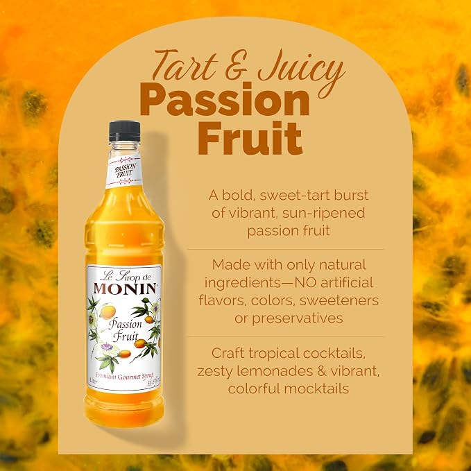 Monin - Passion Fruit Syrup, Sweet Tropical Flavors, Great for Teas, Sodas, & Cocktails, Natural Flavors, No Artificial Sweeteners or Ingredients, Gluten-Free, Vegan, Non-GMO, Clean Label (1 Liter) - Image 3