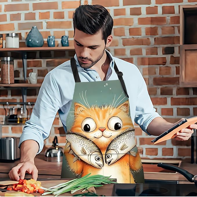 Funny Cat Apron with 2 Pockets Waterproof for Men Women Kitchen Garden Decor - Image 7