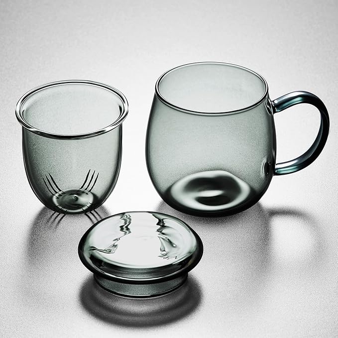 Glass Tea Cup with Infuser and Lid, 17.6oz/520ml Large Borosilicate Teacup, Clear Mug for Loose Leaf Tea, Blooming Tea, Tea Bags - Perfect Christmas or Birthday Gift for Men.