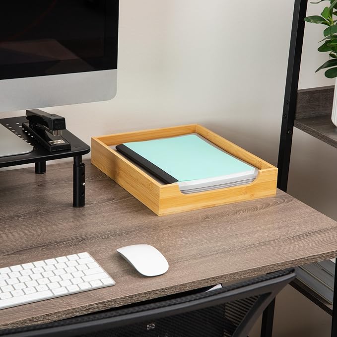 Mind Reader Paper Tray, Desktop Organizer, File Storage, Modern, Office, Bamboo, 10.25"L x 12.5"W x 2.25"H, Brown