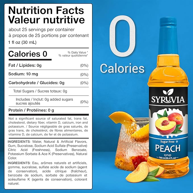 Syruvia Sugar-Free Peach Syrup, Flavored Syrup for Drinks, Cocktails, Lemonades, Iced Teas, and Desserts – 25.4 fl oz, With Pump - Image 2