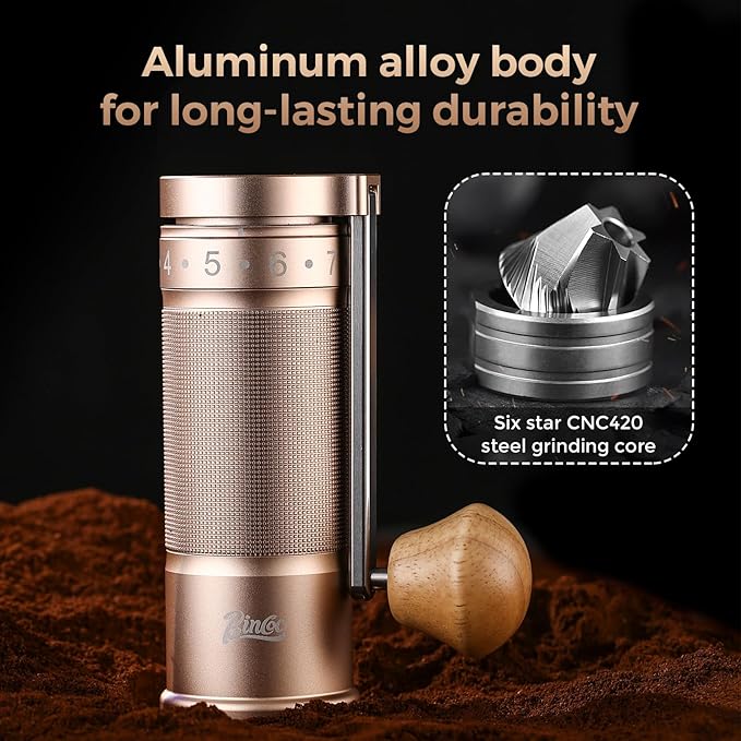 Bincoo Manual Coffee Grinder Manual Foldable Handle– Espresso Hand Coffee Grinder Burr,Compact and Portable for Home/Travel/Camping(Champagne)