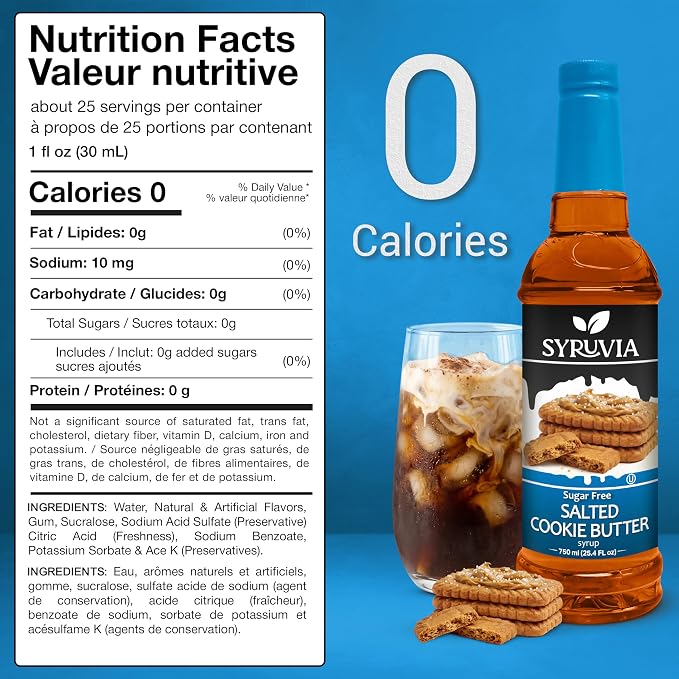 Syruvia Sugar Free Coffee Syrup, Salted Cookie Butter Flavored Syrup for Drinks, Lattes and Desserts – 25.4 fl oz, With Pump - Image 2