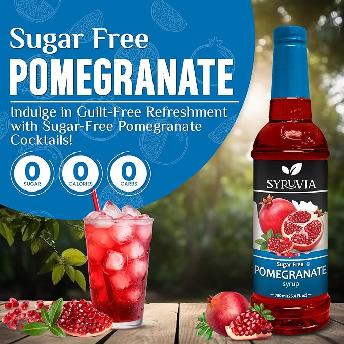 Syruvia Sugar-Free Pomegranate Syrup, Flavored Syrup for Drinks, Cocktails, Lemonades, Iced Teas, and Desserts – 25.4 fl oz, With Pump - Image 3