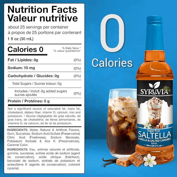 Syruvia Sugar Free Coffee Syrup, SALTELLA Syrup, Vanilla Salted Caramel Flavored Syrup for Drinks, Lattes, and Desserts – 25.4 fl oz, With Pump - Image 2